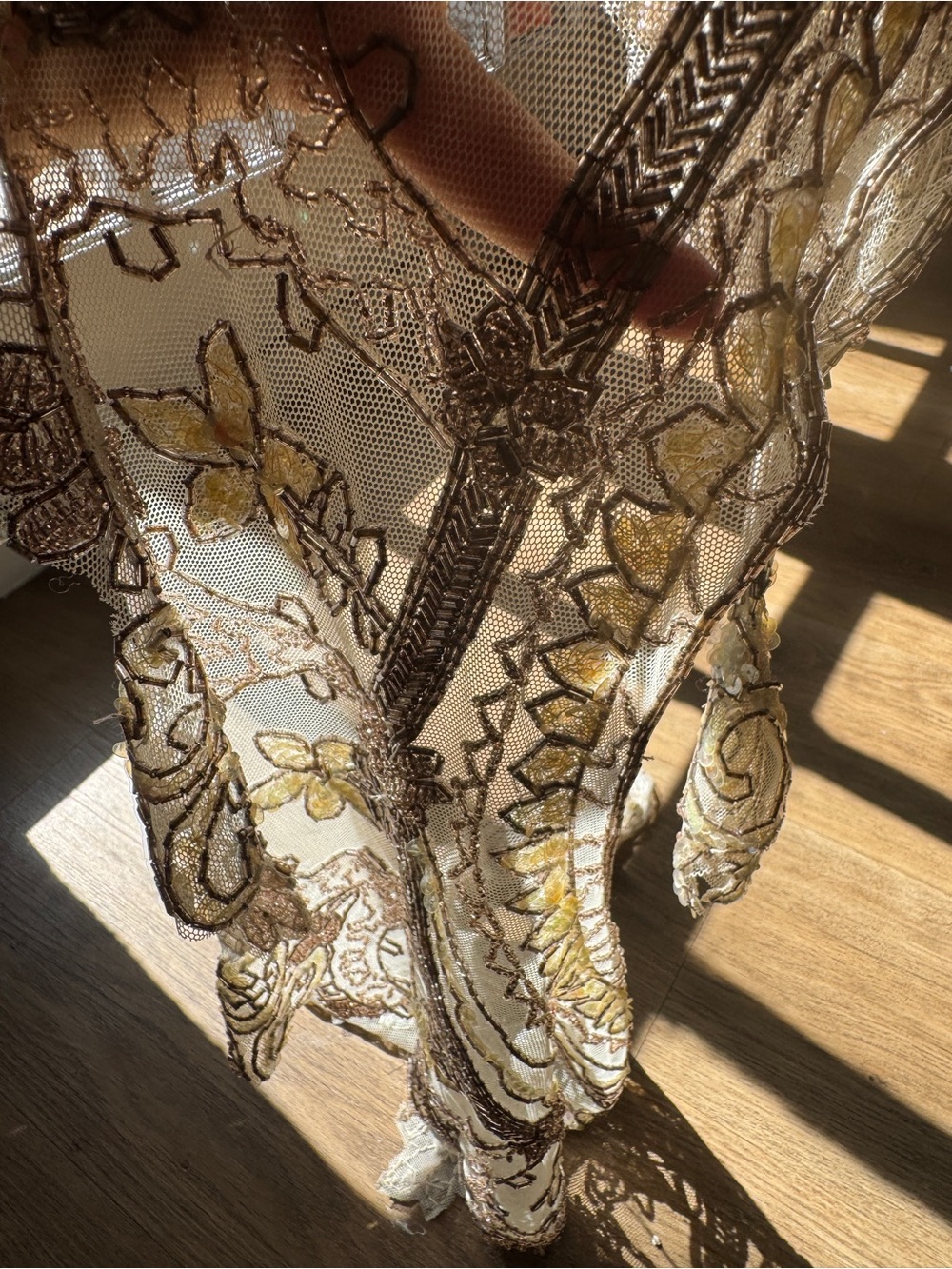 Vintage Embroidered Lace Appliqué Shawl